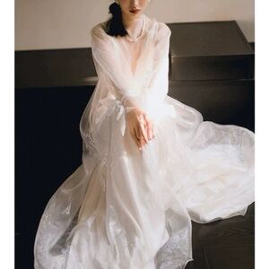 Elegant White Sheer Long Sleeve Maxi Dress